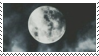 black and white stamp with a full moon against a cloudy sky